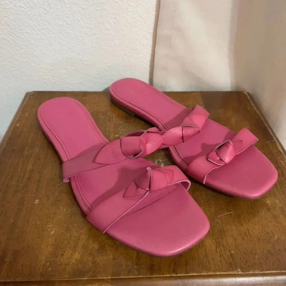 J Crew Pink Double Bow Knot Slides Womens 8 Preppy Office Brunch Party‎ Casual